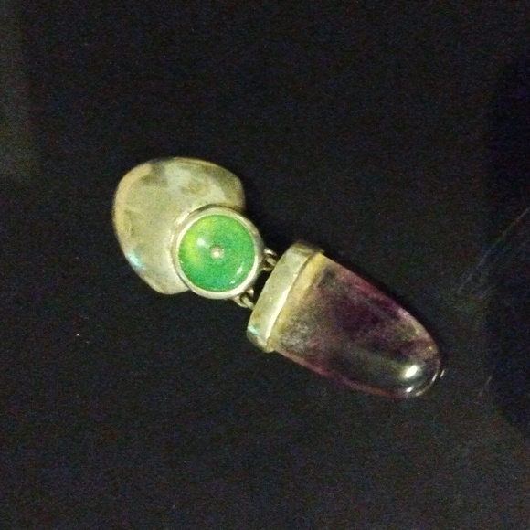 Jewelry - Vintage Purple & Green Fluorite Jade Sterling Silver Pendant